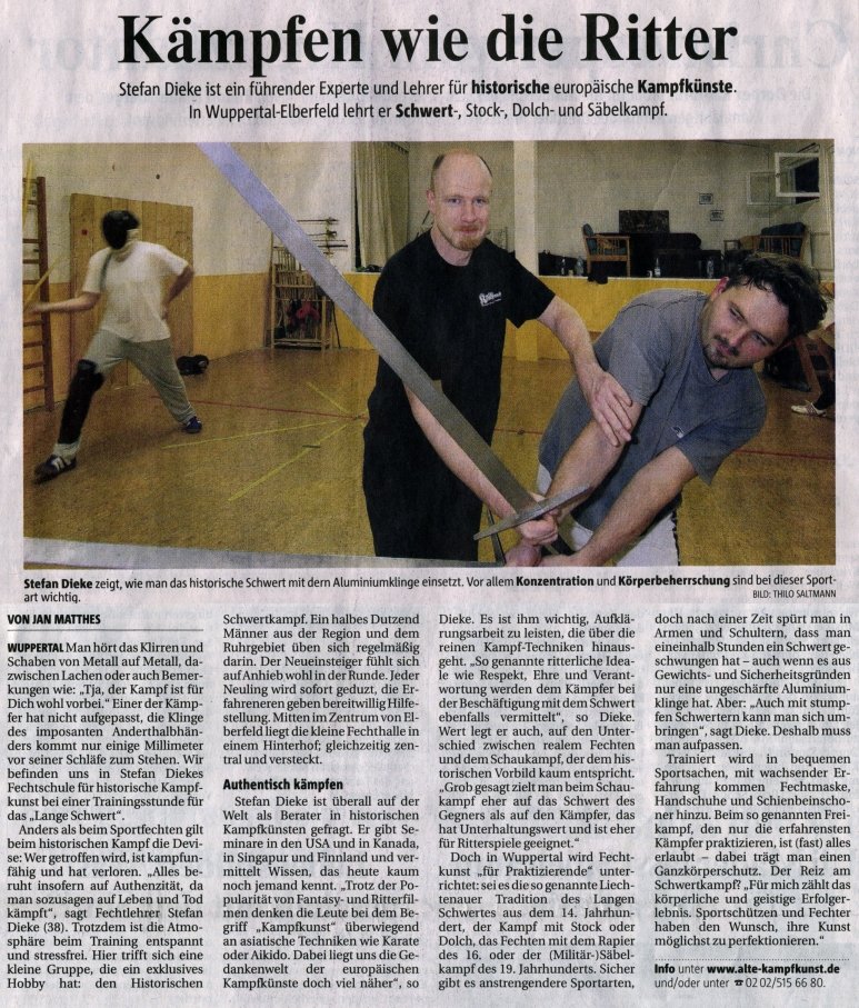 Die Bergische Morgenpost über das Training bei der Alten Kampfkunst